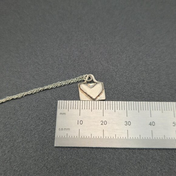 18 Inch Sterling Silver Small Rustic Heart Mail Envelope Pendant Necklace A6371 - Picture 5 of 6